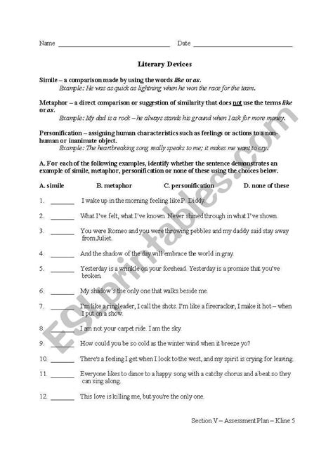 Simile Metaphor Personification Worksheet Artofit