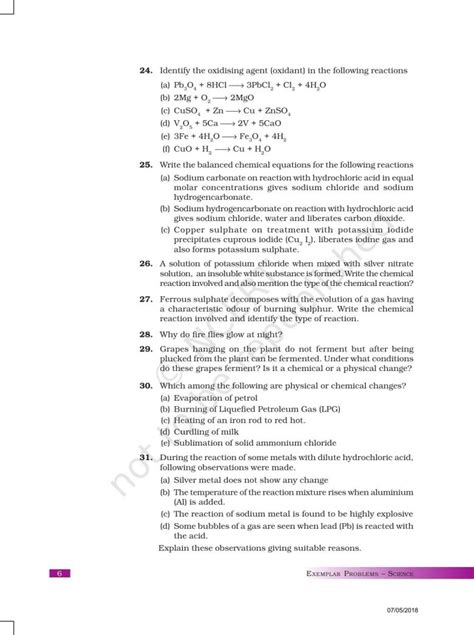 Ncert Exemplar Book For Class 10 Science Chapter 1 Chemical Reactions And Equations