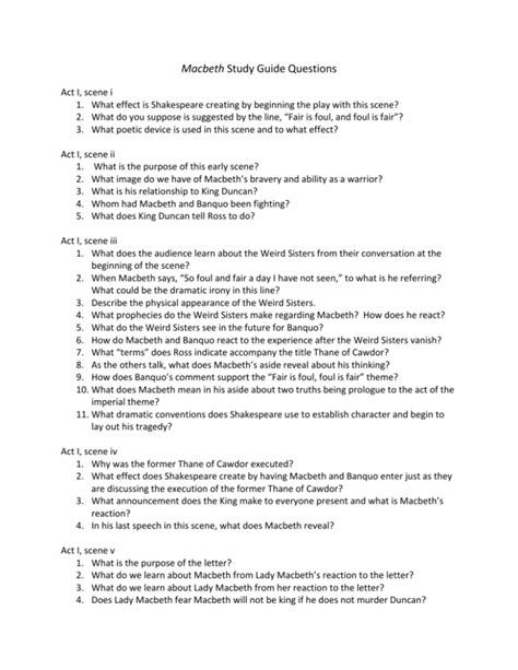 Macbeth Study Guide Questions Act I Scene I What Effect Is