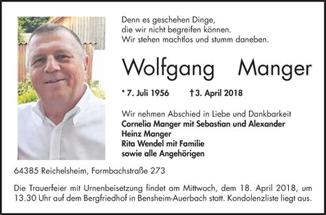 Traueranzeigen Von Wolfgang Manger Trauerportal Ihrer Tageszeitung