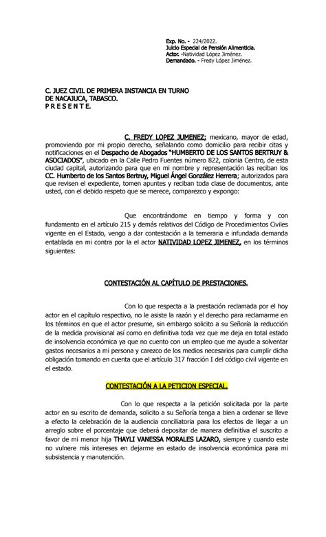 Contestacion DE Demanda DE Pension Alimenticia Jorge Morales LUNA 1