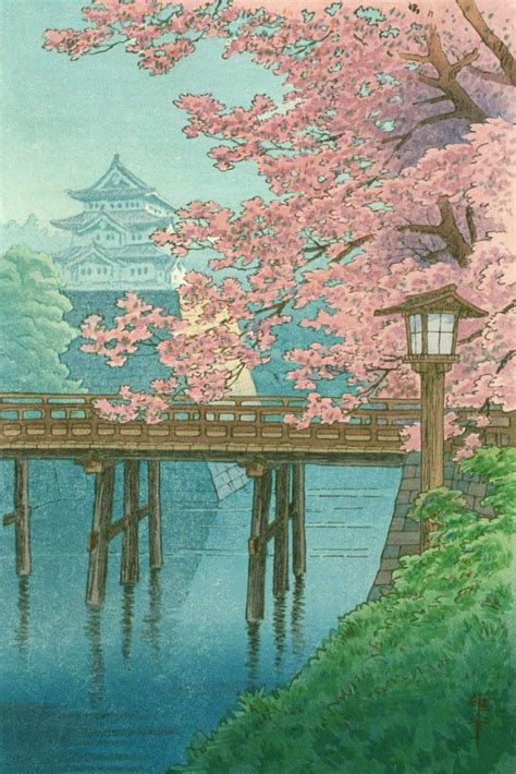 Japanese Art Woodblock Art Prints Temple Cherry Blossoms Ito Yuhan Fine