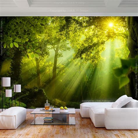 Sonne Wald Landschaft VLIES ECKE FOTO TAPETE 3D WANDTAPETEN XXXL