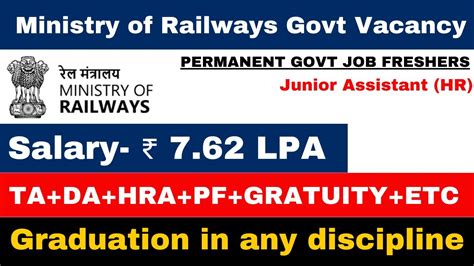 Ministry Of Railways Govt Vacancy Freshers Eligible Salary