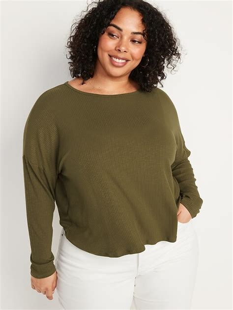 Long Sleeve Luxe Oversized Rib Knit T Shirt For Women Old Navy