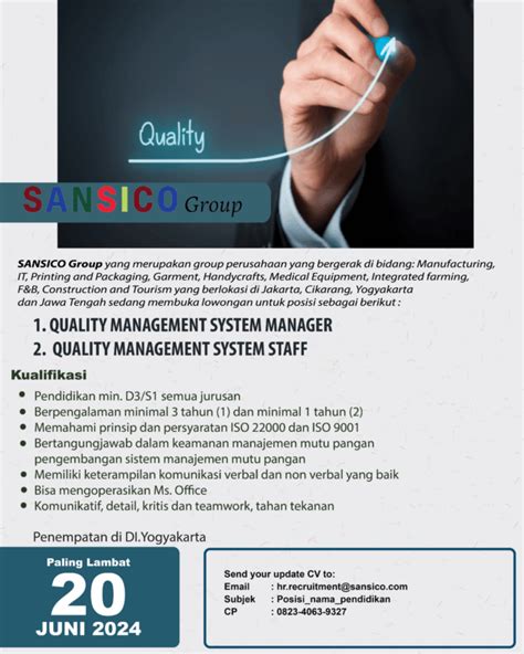 Lowongan Kerja Quality Management System Manager Quality Management