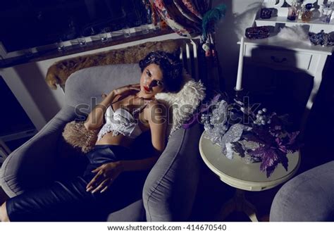 Beautiful Girl Sexy Lingerie On Sofa Stock Photo Shutterstock