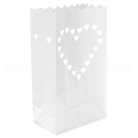 CleverDelights White Luminary Bags 50 Count Big Heart Design