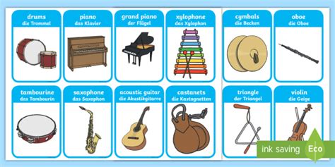 Musical Instrument Flashcards English German Teacher Made