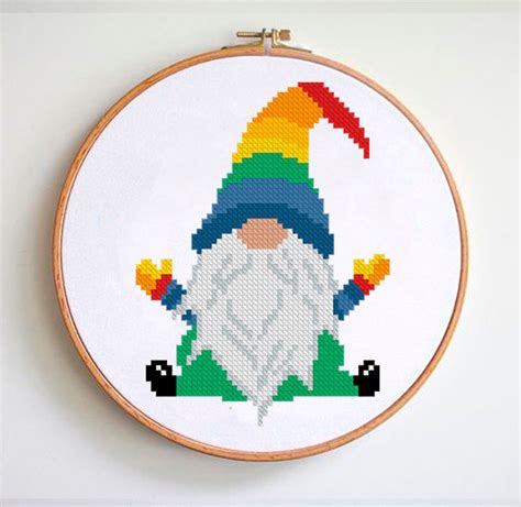 Set Of 3 Cute Gnomes Cross Stitch Pattern Gnome Embroidery Etsy Denmark