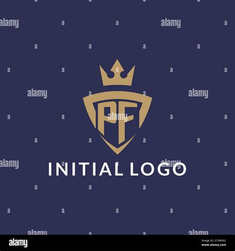 Pf Logo With Shield And Crown Monogram Initial Logo Style Vector File