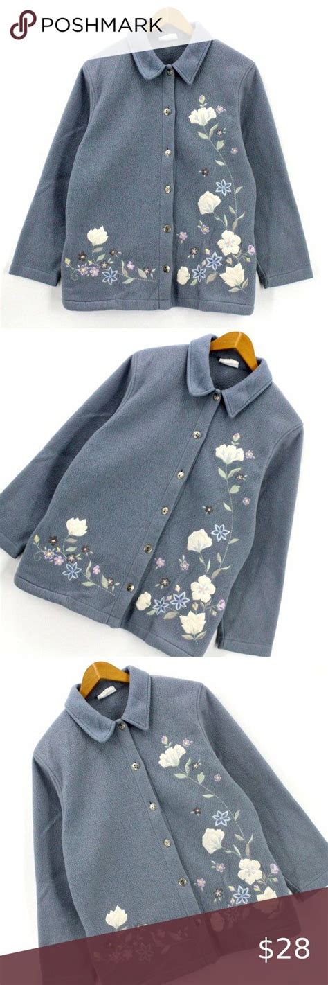 Vintage Alfred Dunner Sweater Jacket Women S Gray Floral Fleece Button