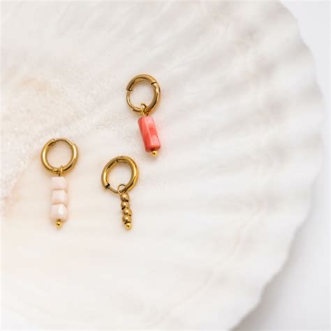 Oorringetjes Met Nude Steentjes Kleur Goud Finaste Oorbellen