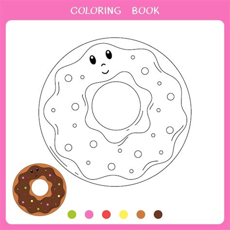 Ilustración de vector de donut lindo para colorear libro Vector Premium