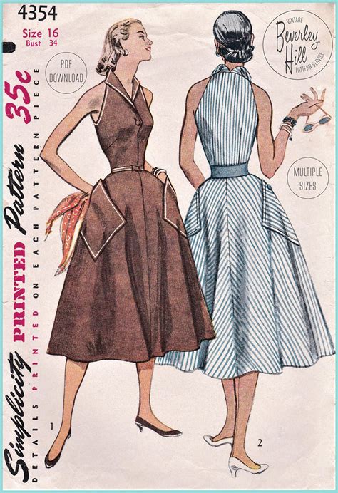 Vintage Sewing Pattern Reproduction 1950s 50s Chic Collared Sleeveless