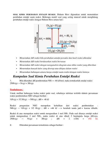 Docx Soal Kimia Perubahan Entalpi Reaksi Dokumen Tips