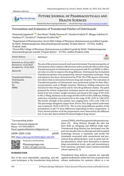 PDF Formulation And Evaluation Of Transdermal Patches Of Clotrimazole