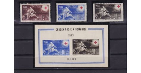 ROMANIA 1943 LP 151 LP 152 CRUCEA ROSIE A ROMANIEI SERIE SI COLITA CU