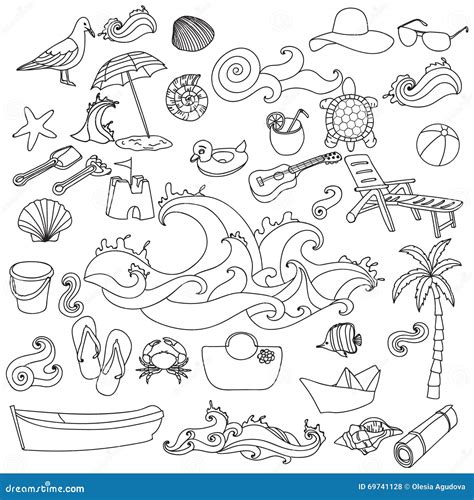 Summer Beach Hand Drawn Vector Symbols And Objects Stock Vector