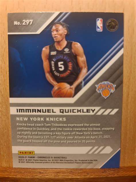 Immanuel Quickley Panini Chronicles Xr Holo Rookie Knicks