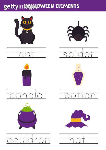 Tracing Names Of Cute Halloween Elements Writing Practice