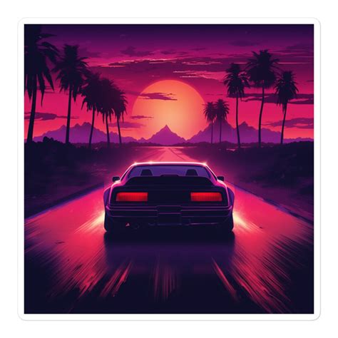 Sunset Synthwave Cruise Retro Futurism Sticker Mountains Palm Trees