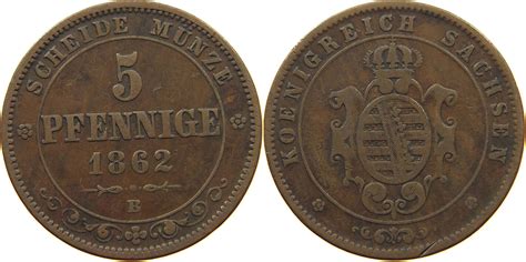 SACHSEN ALBERTINISCHE LINIE 5 PFENNIG 1862 B Johann 1854 1873 SS MA