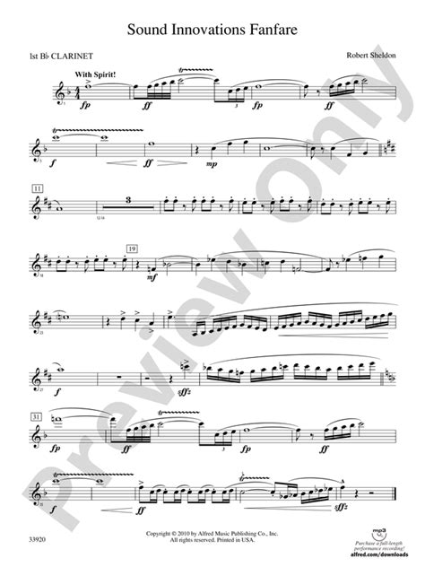 Sound Innovations Fanfare 1st B Flat Clarinet 1st B Flat Clarinet Part Digital Sheet Music