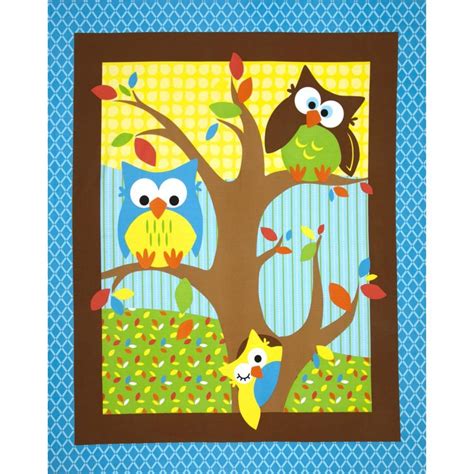 Bright Owl Quilt Top Panel Bluemulti Owl Quilt Baby Quilt Panels