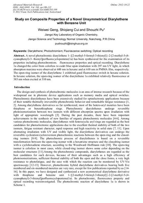 Study On Composite Properties Of A Novel Unsymmetrical Diarylethene