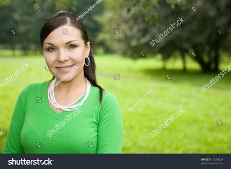 Attractive Brunette Woman Park Stock Photo Edit Now 17296228