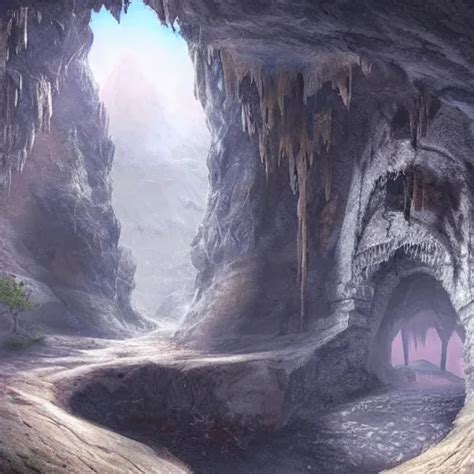 Krea Beautiful Matte Painting Of A Fantasy Cave Entrance