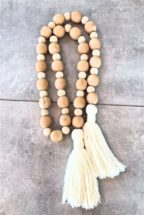 Boho Wood Bead Garland With Tassels Fireplace Decorations Etsy