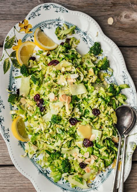 Shaved Broccoli And Brussels Sprouts Salad With Dried Cherries