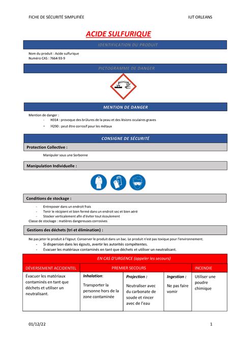 Fiche DE Securite Simplifiee FICHE DE SÉCURITÉ SIMPLIFIÉE IUT ORLEANS