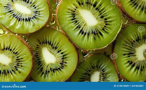 Close Up Photo Of Sliced Kiwi Fruit With Water Droplets Glistening In