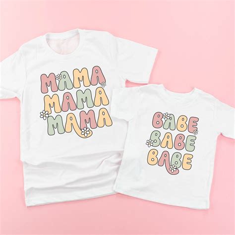 MAMA BABE X3 With Daisies Set Of 2 WHITE Shirts Mom And Me Outfit Mom And Babe Mother