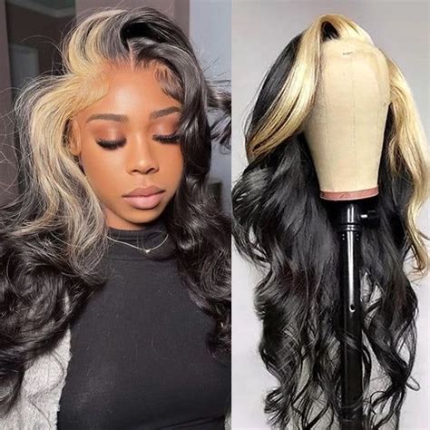 X Lace Front Wig Skunk Stripe Wig With Honey Blonde Glueless Body W