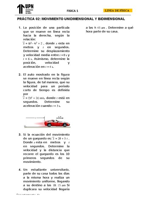 HT Semana 02 Fisica 1 PRÁCTICA 02 MOVIMIENTO UNIDIMENSIONAL Y