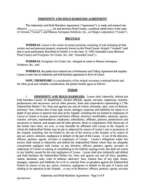 Fillable Online Indemnity And Hold Harmless Agreement Page Of