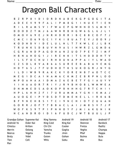 Download Word Search On Dragon Ball Z Dragon Ball Z Word Search Printable Word Search