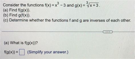 Solved Consider the functions f(x)=x3−3 and g(x)=3x+3 (a) | Chegg.com 