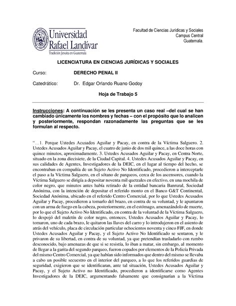 Casos Pr Cticos Derecho Penal Ii Hoja De Trabajo Facultad De