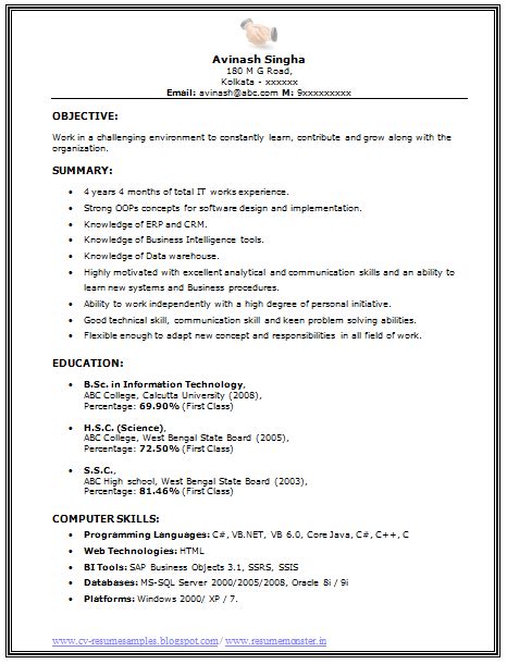 Bsc Fresher Resume Format Download