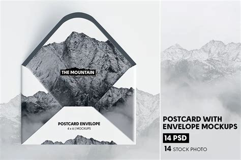 موکاپ کارت پستال و پاکت نامه Postcard With Envelope Mockups Bundl