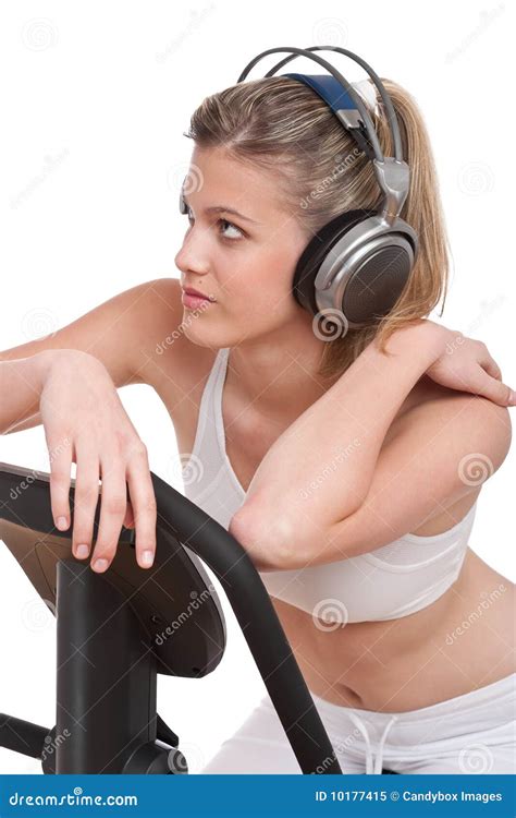 Fitness Series Woman With Headphones Exercising Stock Image Image Of Effort Female 10177415