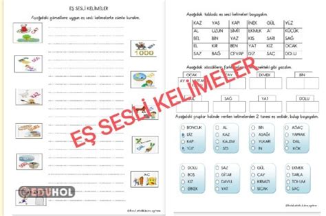 Eş Sesli Kelimeler Çalışma Kağ Eduhol Etkinlik İndir Oyun Oyna