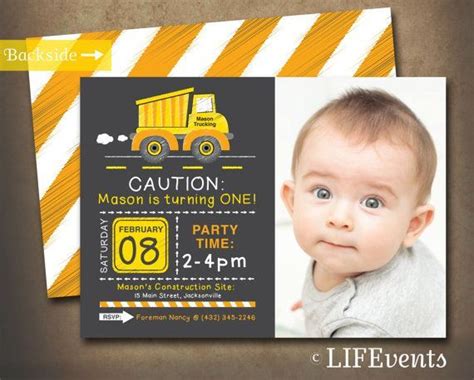 Dump Everything Birthday Invitation Yellow Dump Truck Construction