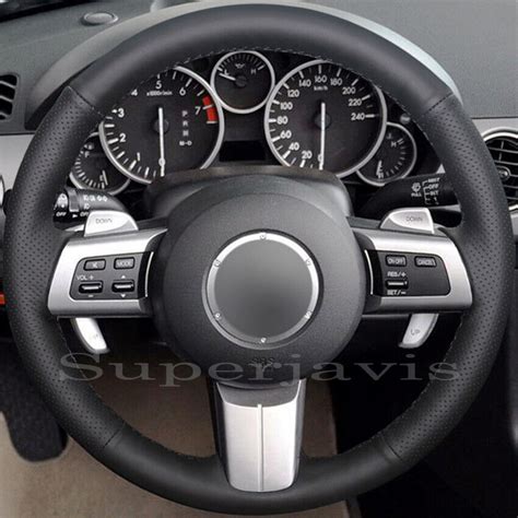 Custom Black PU Leather Steering Wheel Stitch On Cover For Mazda MX 5