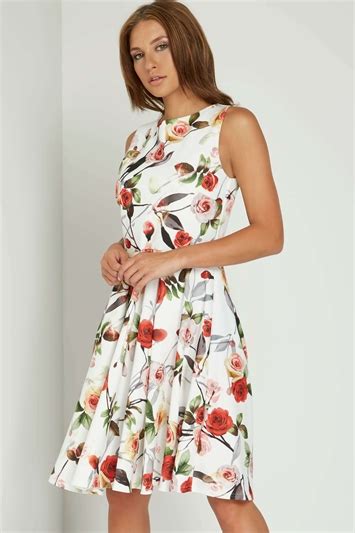 Floral Print Skater Dress In Ivory Roman Originals Uk